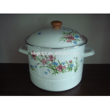 elegant enamel steamer with decal and wooden knob